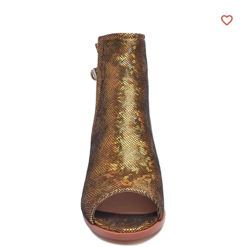 RJS Peep Open Toe Sandals Boot Cut Out Ankle Bootie Gold Sequins 10.5 EUC - Picture 3 of 10